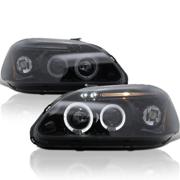 Spec-D Tuning Halo Projector Headlights Glossy Black Housing Smoke Lens Compatible with 1996-1998 Honda Civic, Left + Right Pair Headlamps Assembly