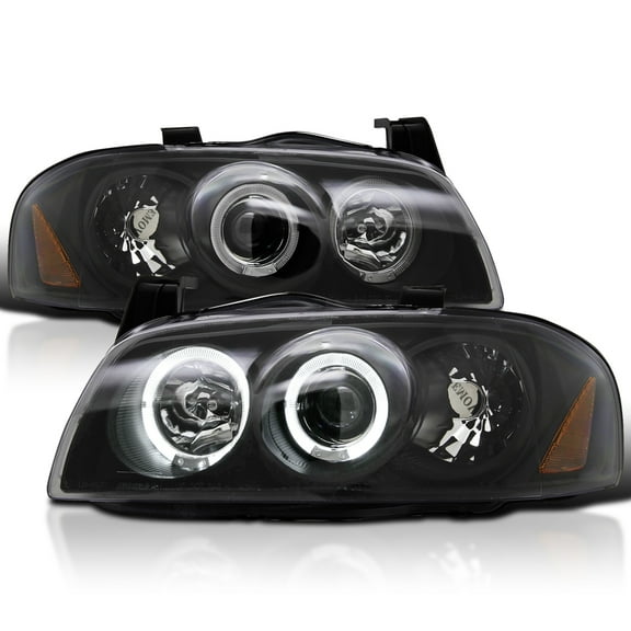 Spec-D Tuning Halo Projector Headlights JDM Black Compatible with 2004-2006 Nissan Sentra, Left + Right Pair Headlamps Assembly