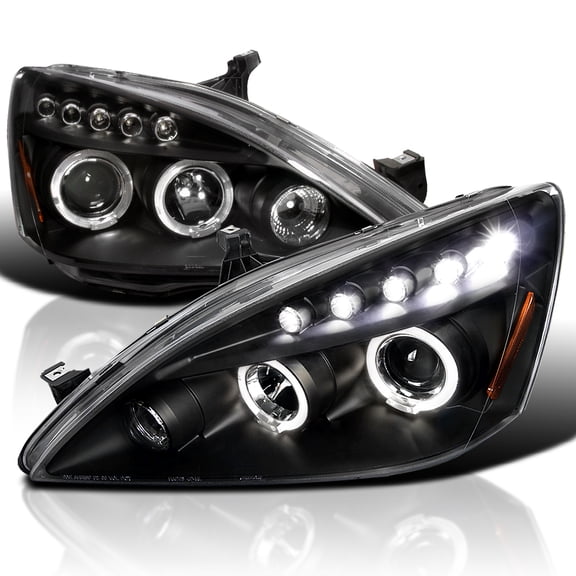 Spec-D Tuning Halo Projector Headlights LED Black Compatible with 2003-2007 Honda Accord 2/4Dr, Left + Right Pair Headlamps Assembly