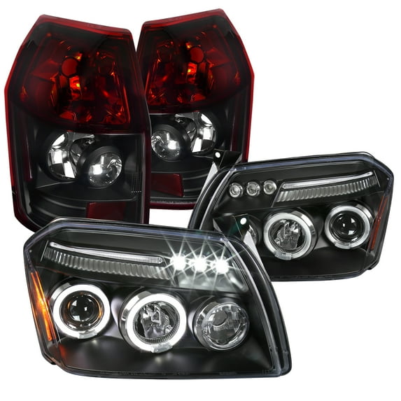 Spec-D Tuning Halo Projector Headlights + LED Driving Fog Lamps Compatible with Dodge Magnum Left + Right Pair Headlamps Assembly