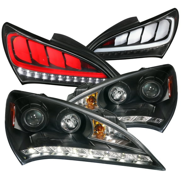 Spec-D Tuning Halo Projector W/Daytime Running LED Fog Lamps Compatible with Genesis Left + Right Pair Headlamps Assembly