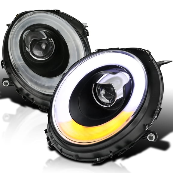 Spec-D Tuning Halo Rims LED Turn Signal Black Projector Headlights Compatible with 2007-2013 R56 MINI Cooper Models, Left + Right Pair Headlamps Assembly
