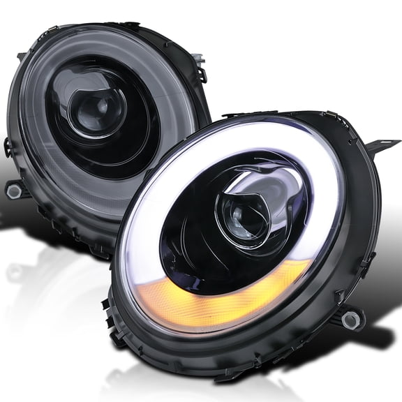 Spec-D Tuning Halo Rims LED Turn Signal Smoke Projector Headlights Compatible with 2007-2013 R56 MINI Cooper Models, Left + Right Pair Headlamps Assembly
