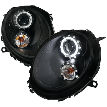 Spec-D Tuning Halo Ring Black Projector Headlights Compatible with 2007-2013 R56 MINI Cooper Models, Left + Right Pair Headlamps Assembly