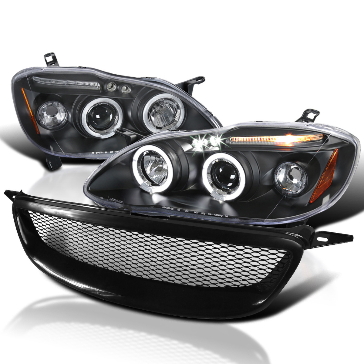 SpecD Tuning Headlight + Mesh Grill Grille Black Compatible with 2003