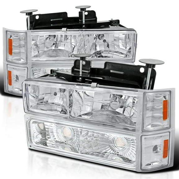 Spec-D Tuning Headlights + Bumper Lights + Corner Compatible with 1994-1998 Chevy C/K 1500 2500 3500 Tahoe Suburban C10 Pickup, Left + Right Pair Headlamp Assembly