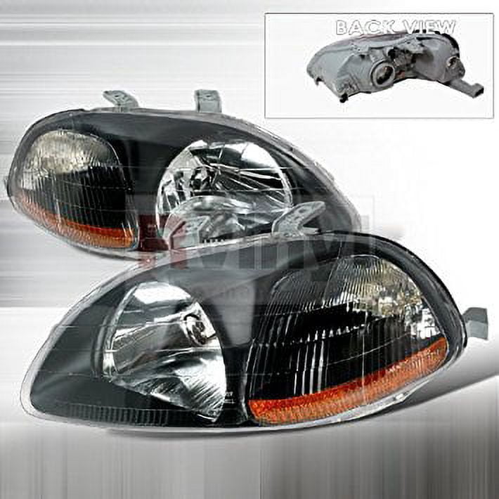 Spec-D Tuning Honda Civic 1996 1997 1998 Euro Headlights - Black Ultra ...