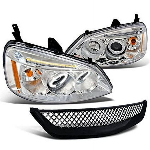 Spec-D Tuning Honda Civic Dx Ex Chrome Led Halo Projector Headlights, Black Grille
