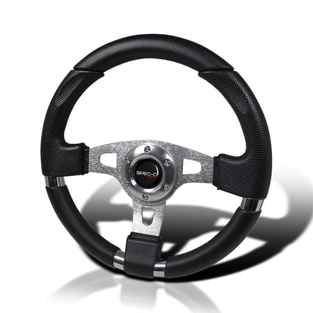 Spec-D Tuning JDM Black Leather 340mm 6 Bolt Racing Steering Wheel w/ Horn Button Included