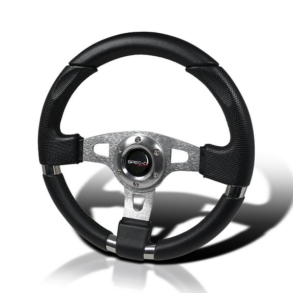 Spec-D Tuning JDM Black Leather 340mm Jet Style Racing Steering Wheel