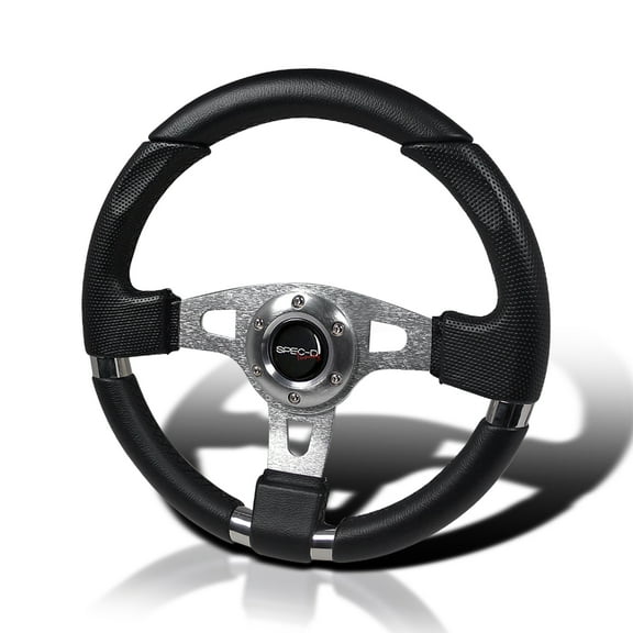 Spec-D Tuning JDM Black Leather 340mm 6 Bolt Racing Steering Wheel w/ Horn Button Included
