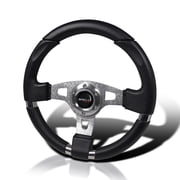 Spec-D Tuning JDM Black Leather 340mm 6 Bolt Racing Steering Wheel w/ Horn Button Included