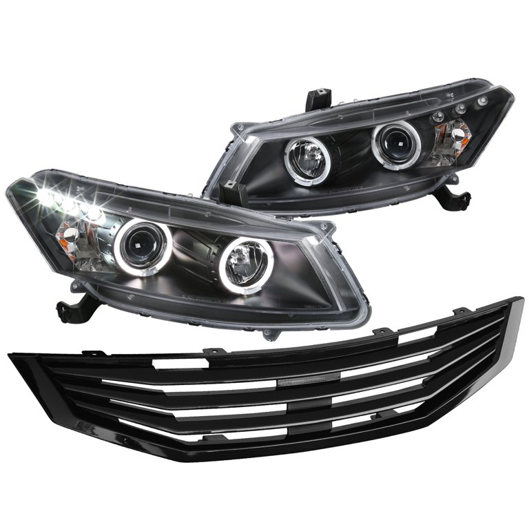 Spec-D Tuning JDM Projector Headlights MU Black Hood Grille Guard  Compatible with Honda Accord LX EX Left + Right Pair Headlamps Assembly