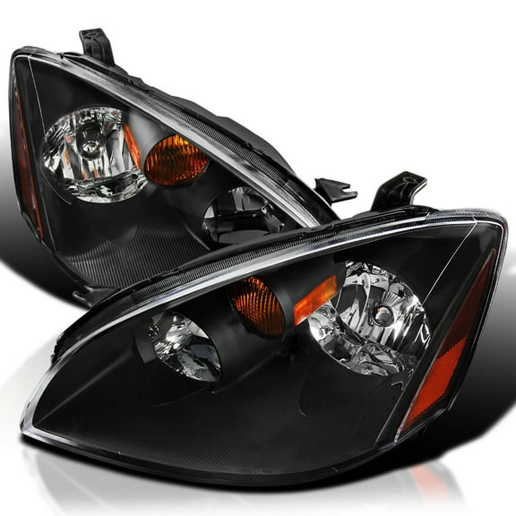 Spec-D Tuning Jdm Black Clear Headlights W/ Amber Reflector Compatible with 2002-2004 Nissan Altima L+R Pair Head Light Lamp Assembly