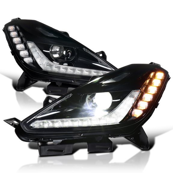 Spec-D Tuning Jet Black HID Projector Headlights For 2014-2019 Chevy Corvette C7, Left + Right Pair Headlamp Assembly