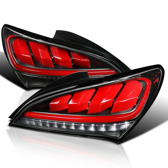 Spec-D Tuning Black Tail Lights w/ Red LED Sequential Turn Signal Compatible with 2010-2016 Hyundai Genesis 2Dr Coupe, Left + Right Pair Assembly