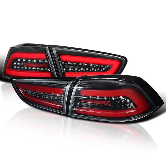 Spec-D Tuning Jet Black Housing Red LED Bar Tail Lights Compatible with 2008-2017 Mitsubishi Lancer, 2008-2015 Mitsubishi Lancer Evolution, Left + Right Pair Assembly