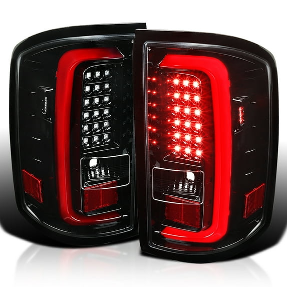 Spec-D Tuning Jet Black Housing Red LED Bar Tail Lights Compatible with 2014-2018 GMC Sierra 1500, 2014-2018 GMC Sierra 2500HD, 2014-2018 GMC Sierra 3500HD, Left + Right Pair Assembly