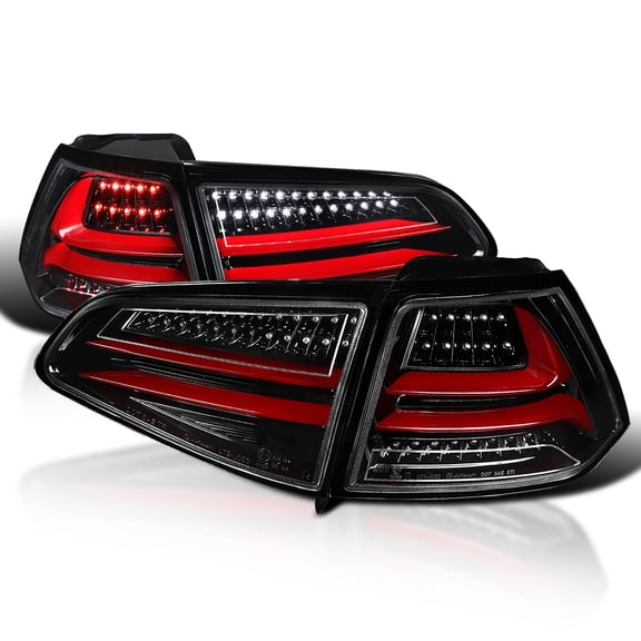 Spec-D Tuning Jet Black Housing Red LED Bar Tail Lights Compatible with 2015-2017 Volkswagen Golf GTI Models, Left + Right Pair Assembly