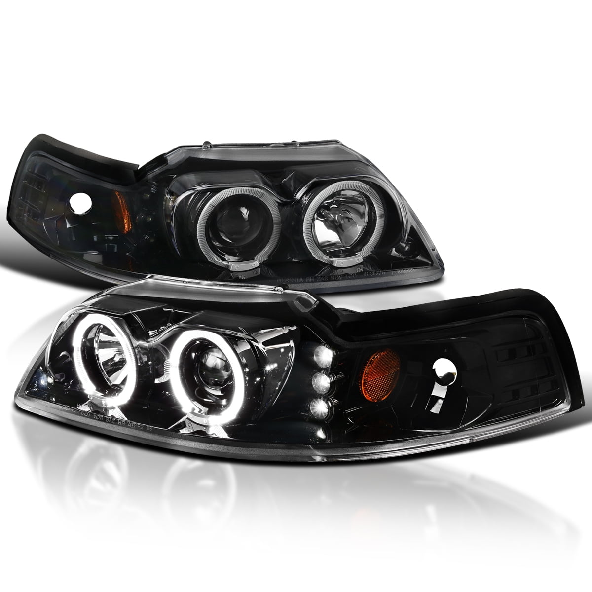 Spec-D Tuning Jet Black LED Dual Halo Projector Headlights Compatible ...