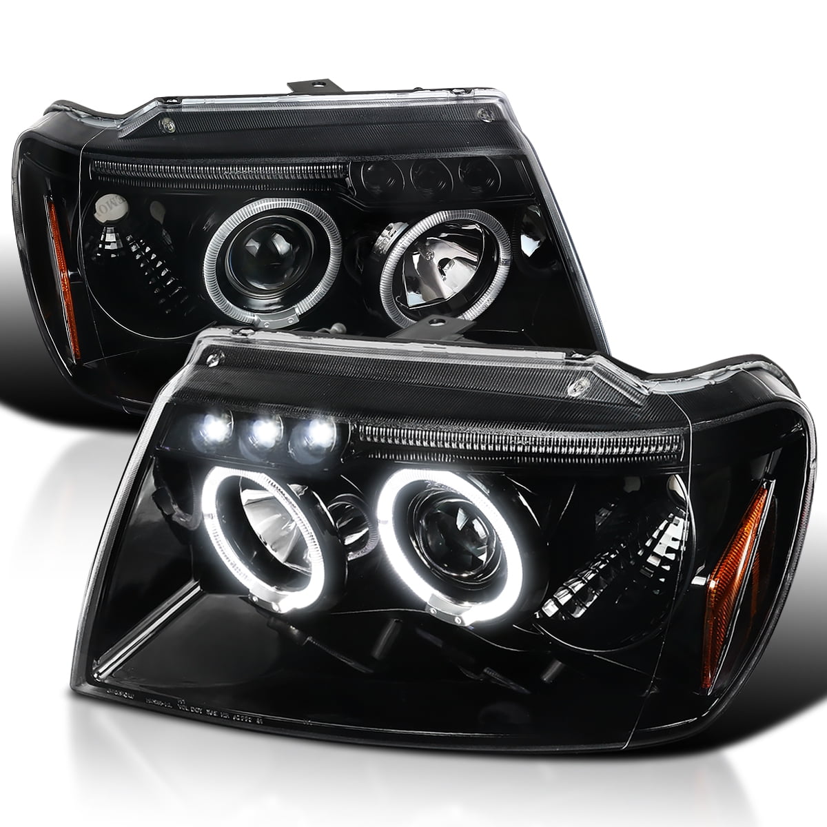 Spec-D Tuning Jet Black LED Dual Halo Projector Headlights Compatible ...