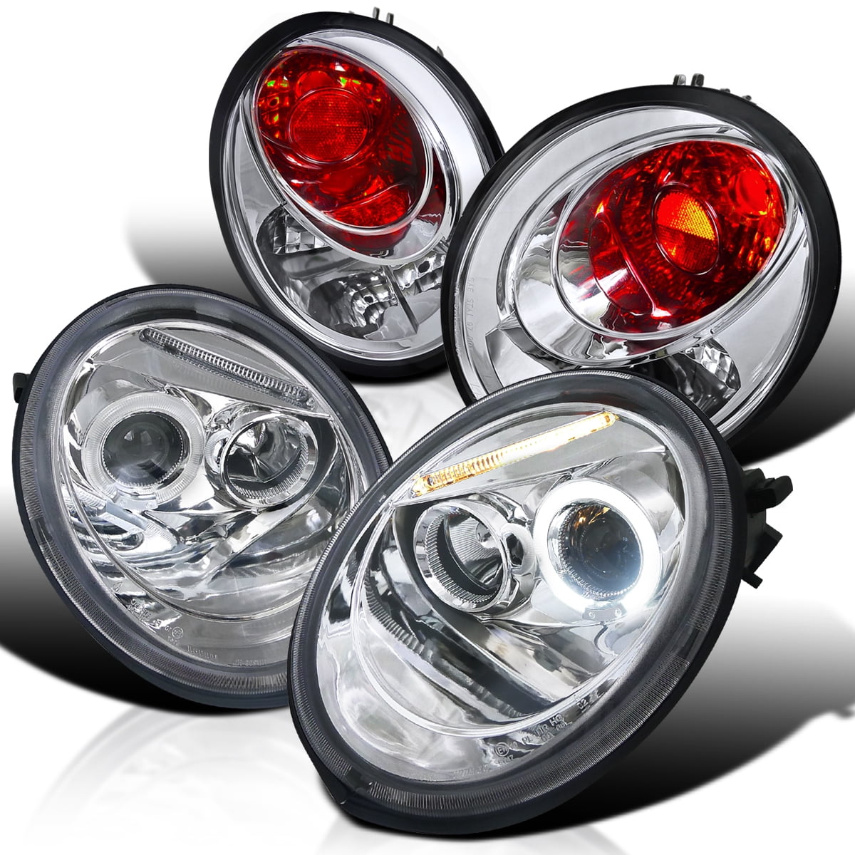 Spec-D Tuning Jet Black LED Halo Projector Headlights + Black 8-LED Fog ...