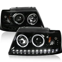 Spec-D Tuning Jet Black LED Halo Projector Headlights Compatible with 2002-2005 Ford Explorer, Left Right Pair Headlamps Assembly
