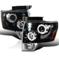 thumbnail image 1 of Spec-D Tuning Jet Black LED Halo Projector Headlights Compatible with 2009-2014 Ford F150, Left + Right Pair Headlamps Assembly, 1 of 6