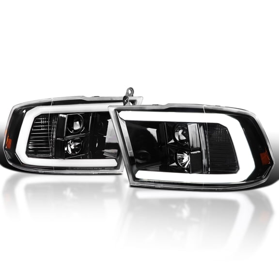 Spec-D Tuning Jet Black LED Light Bar Projector Headlights Compatible with 2009-2018 Dodge Ram 1500 2500 3500, Left + Right Pair Headlamps Assembly