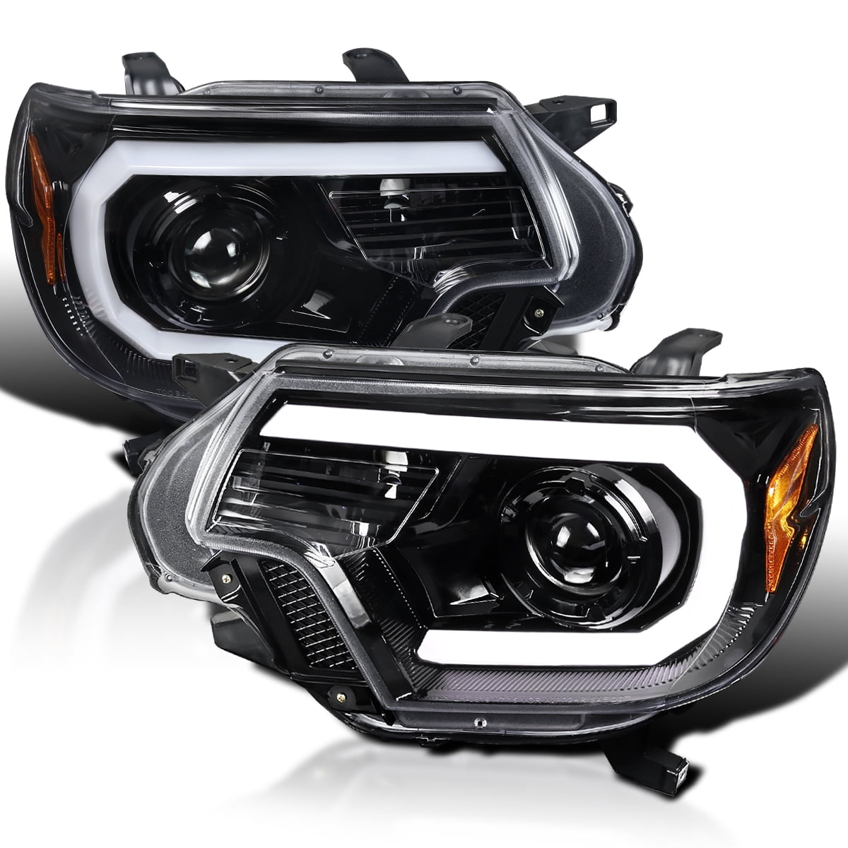Spec-D Tuning Jet Black LED Light Bar Projector Headlights Compatible ...