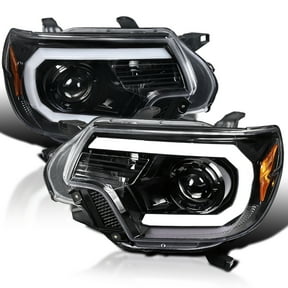 Spec-D Tuning Jet Black LED Light Bar Projector Headlights Compatible with 2012-2015 Toyota Tacoma, Left + Right Pair Headlamps Assembly