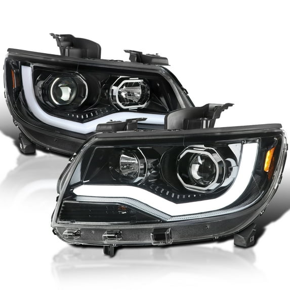 Spec-D Tuning Jet Black LED Light Bar Projector Headlights Compatible with 2015-2022 Chevy Colorado, Left + Right Pair Headlamps Assembly