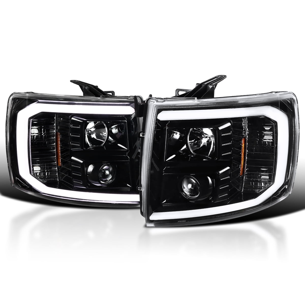 Spec-D Tuning Jet Black LED Light Tube Projector Headlights Compatible ...