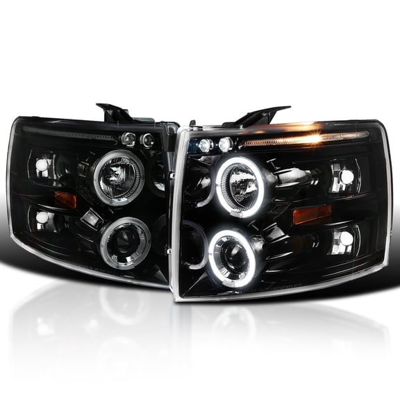 Spec-D Tuning Jet Black LED Projector Headlights Compatible with 2007-2013 Chevy Silverado 1500, 2007-2014 Chevy Silverado 2500HD/3500HD, Left + Right Pair Headlamps Assembly