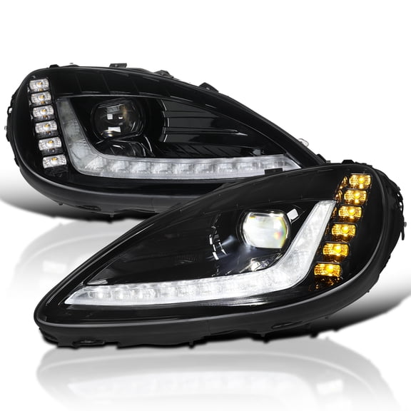 Spec-D Tuning Black Full LED Projector Headlights w/ Sequential Turn Signal and Parking Lights with Startup Animation Compatible with 2005-2013 Chevy Corvette C6, Left + Right Pair Headlamp Assembly