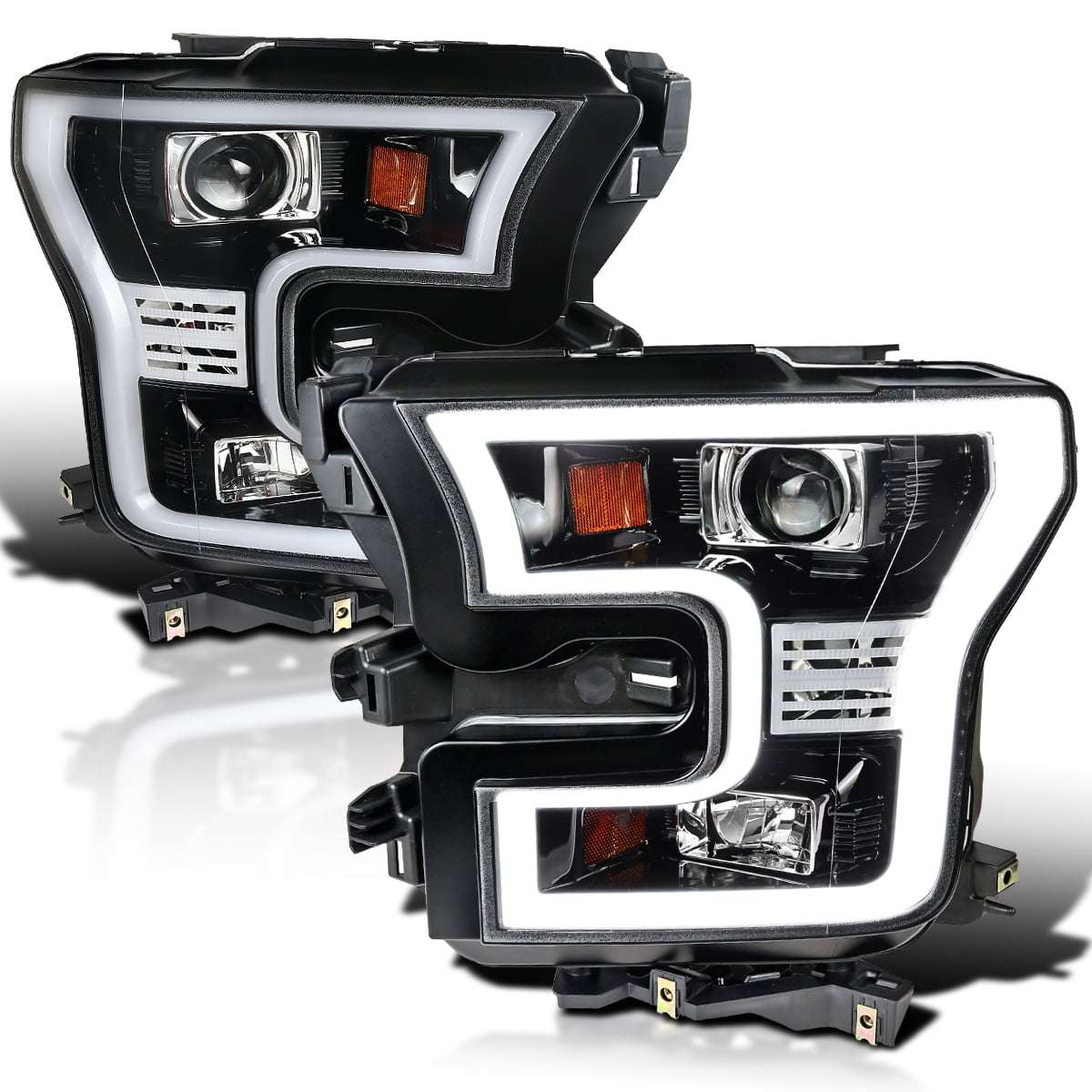Spec-D Tuning Jet Black Projector Headlights W/ LED Light Bar ...