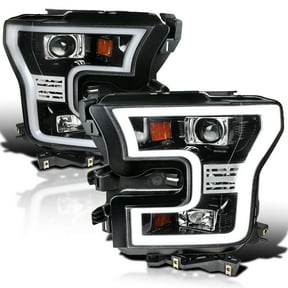 Spec-D Tuning Jet Black Projector Headlights W/ LED Light Bar Compatible with 2015-2017 Ford F150, Left + Right Pair Headlamps Assembly