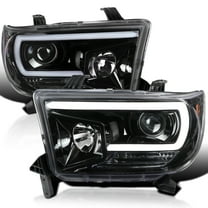 Spec-D Tuning Jet Black Projector Headlights w/ LED Light Bar Compatible with 2007-2013 Toyota Tundra, 2008-2017 Toyota Sequoia, Left   Right Pair Headlamps Assembly
