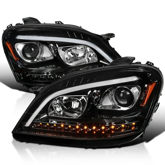 Spec-D Tuning Jet Black Projector Headlights w/ LED Sequential Signal Compatible with 2006-2008 Mercedes Benz W164 ML350 ML500 ML-Class, Left + Right Pair Headlamps Assembly