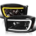 thumbnail image 1 of Spec-D Tuning Jet Black Projector Headlights w/ Switchback LED Light Bar Compatible with 2006-2008 Dodge Ram 1500, 2500, 3500, Left + Right Pair Headlamps Assembly, 1 of 5