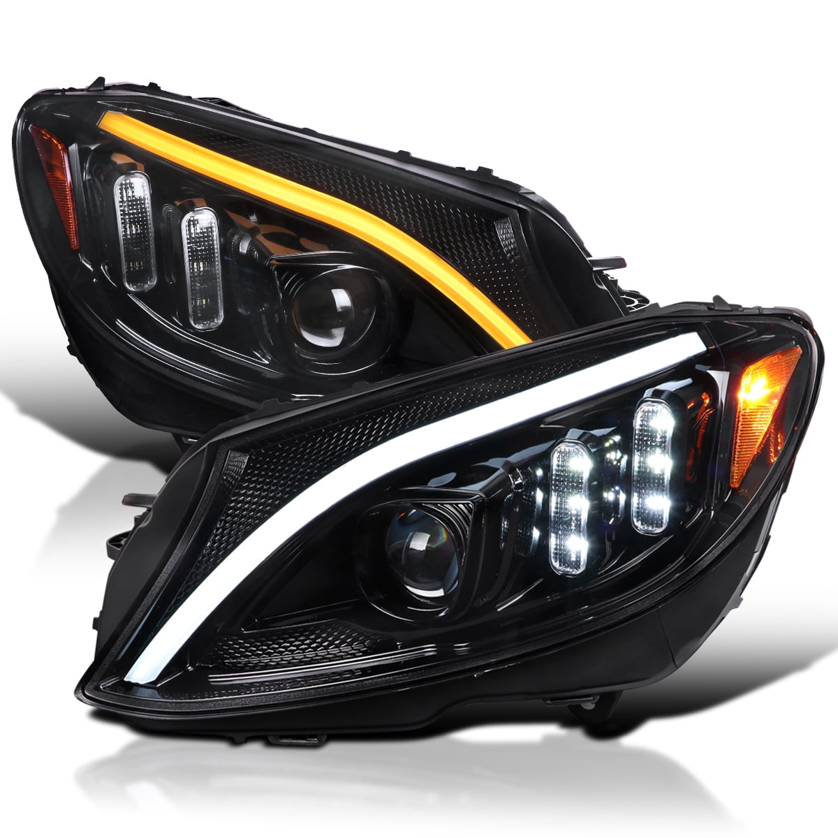 Spec-D Tuning Jet Black Projector Headlights w/ Switchback LED Strips ...