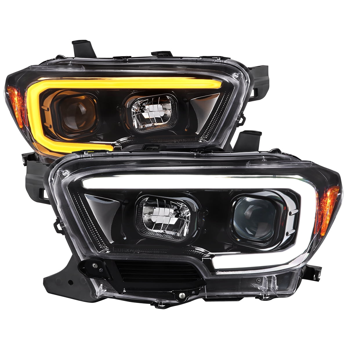 Spec-D Tuning Jet Black Projector Headlights w/ Switchback LED Tube ...