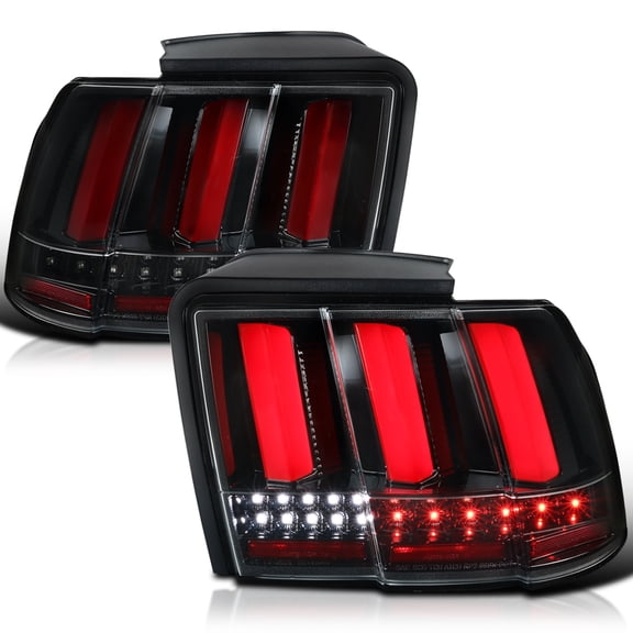 Spec-D Tuning Jet Black Red LED Bar Sequential Tail Lights Compatible with 1999-2004 Ford Mustang, Left + Right Pair Assembly