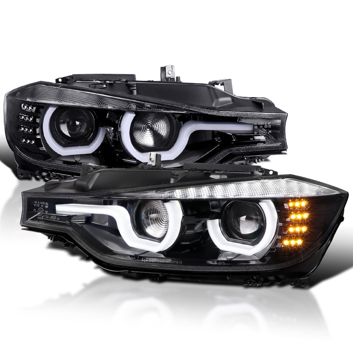 Spec-D Tuning Jet Black U-Halo Projector Headlights w/ LED Strip ...