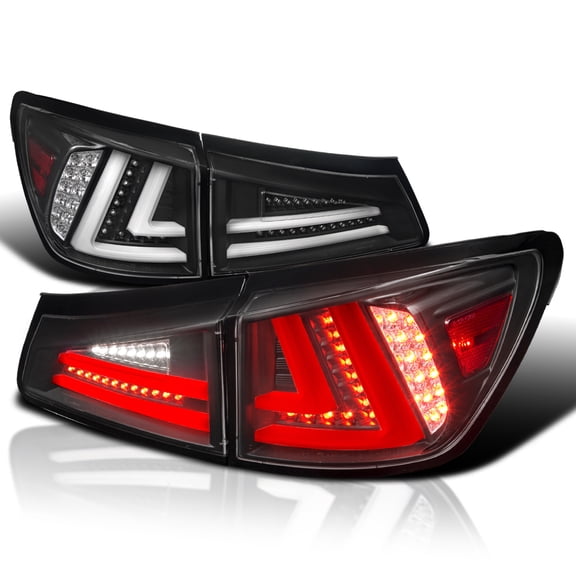 Spec-D Tuning LED Bar Black Tail Lights Compatible with 2006-2008 Lexus IS250 IS350, Left + Right Pair Assembly