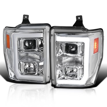 Trendgear LED Tube Projector Headlights For Ford F250/F350 Super Duty 2008-2010 – Black Housing, Halogen