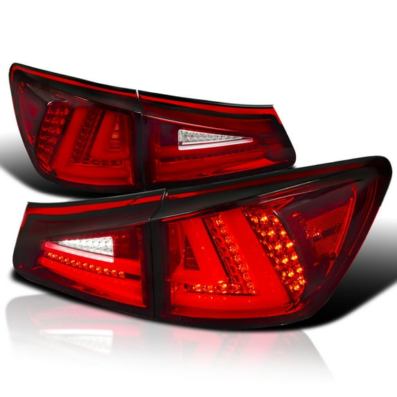 Spec-D Tuning LED Bar Red Tail Lights Compatible with 2006-2008 Lexus IS250 IS350, Left + Right Pair Assembly
