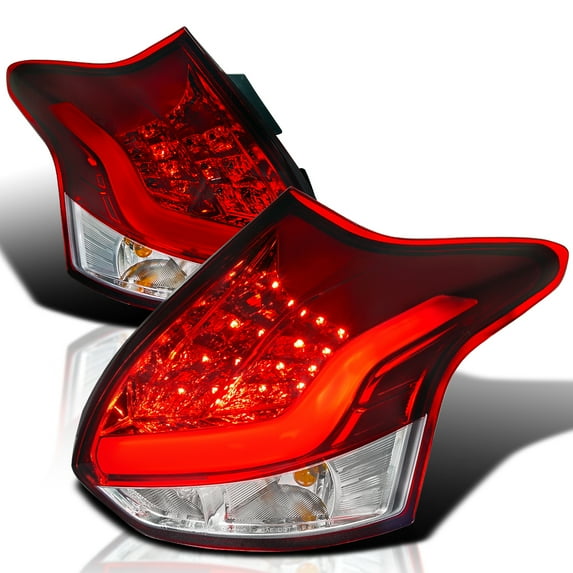 Spec-D Tuning LED Bar Red Tail Lights Compatible with 2012-2014 Ford Focus Hatchback, Left + Right Pair Assembly