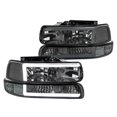 thumbnail image 1 of Spec-D Tuning LED Bar Smoke Lens Clear Reflector Headlights + Bumper Lights 4PC Compatible with Chevy Silverado 1999-2002, 00-06 Tahoe Suburban, L+R Pair Assembly, 1 of 7