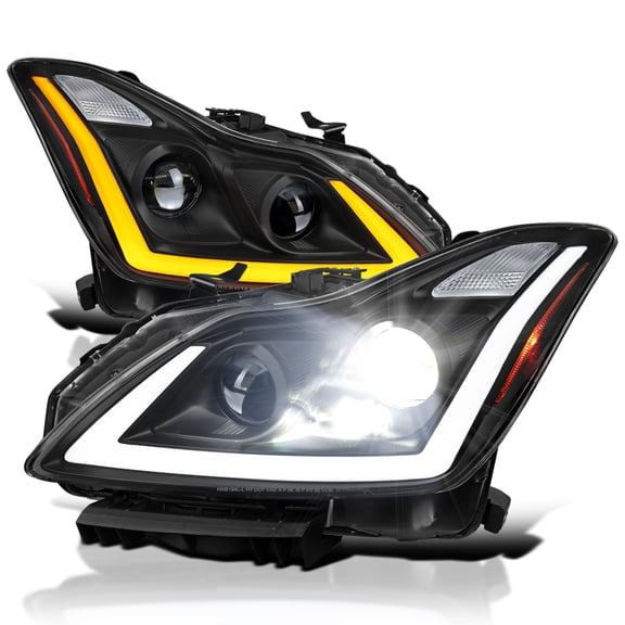Spec-D Tuning Full LED Black Projector Headlights w/ Sequential Signal, DRL & Startup Animation Compatible with 2008-2013 Infiniti G37, 2014-2015 Q60, Left + Right Pair Headlamps Assembly